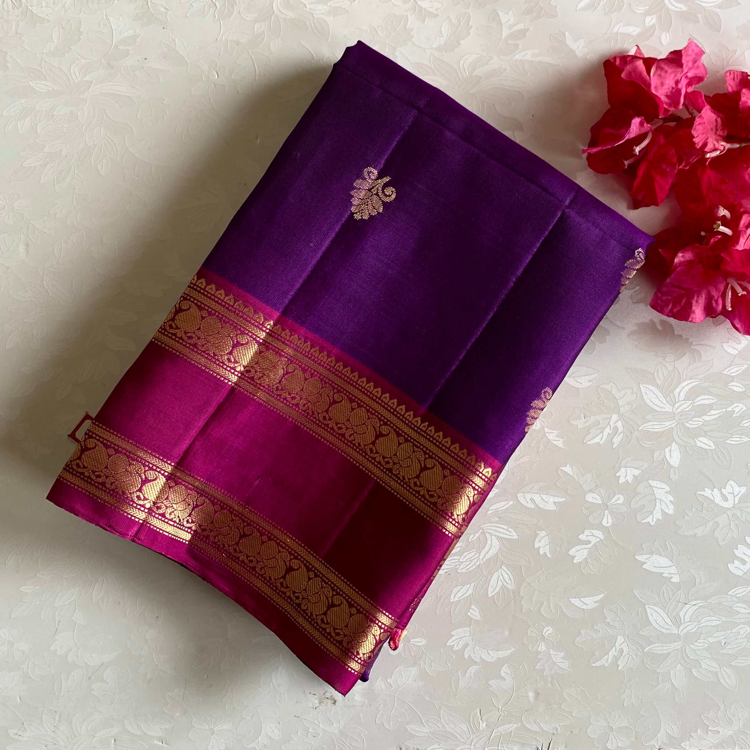 Cadbury Purple Designer Pure Silk With Magenta Pink Retta Pett Borders