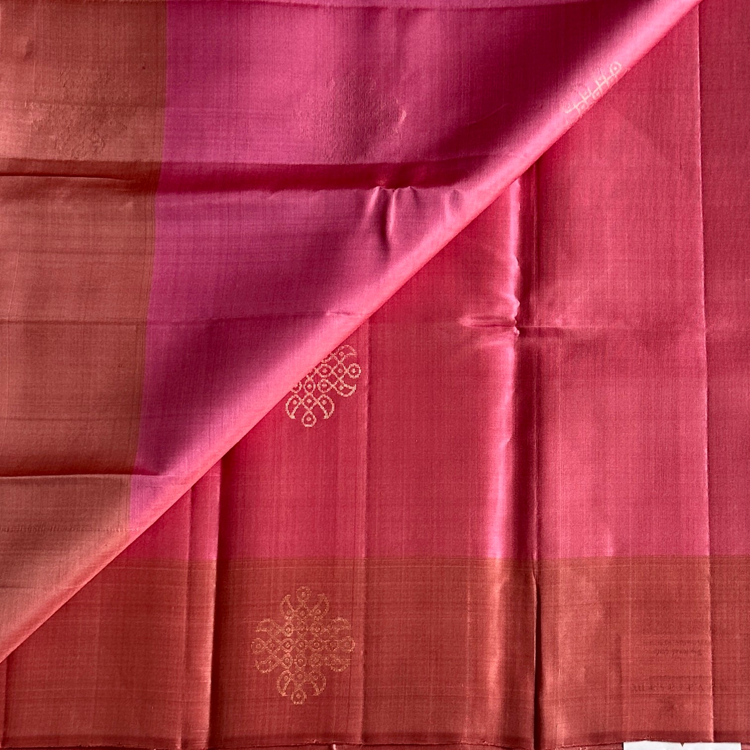 Rose Pink Designer Pure Silk With Metallic Peach Pallu