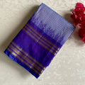 Micro Checkered Indigo Pure Ikkat Handloom Silk With Ikkat Woven Pallu & Blouse