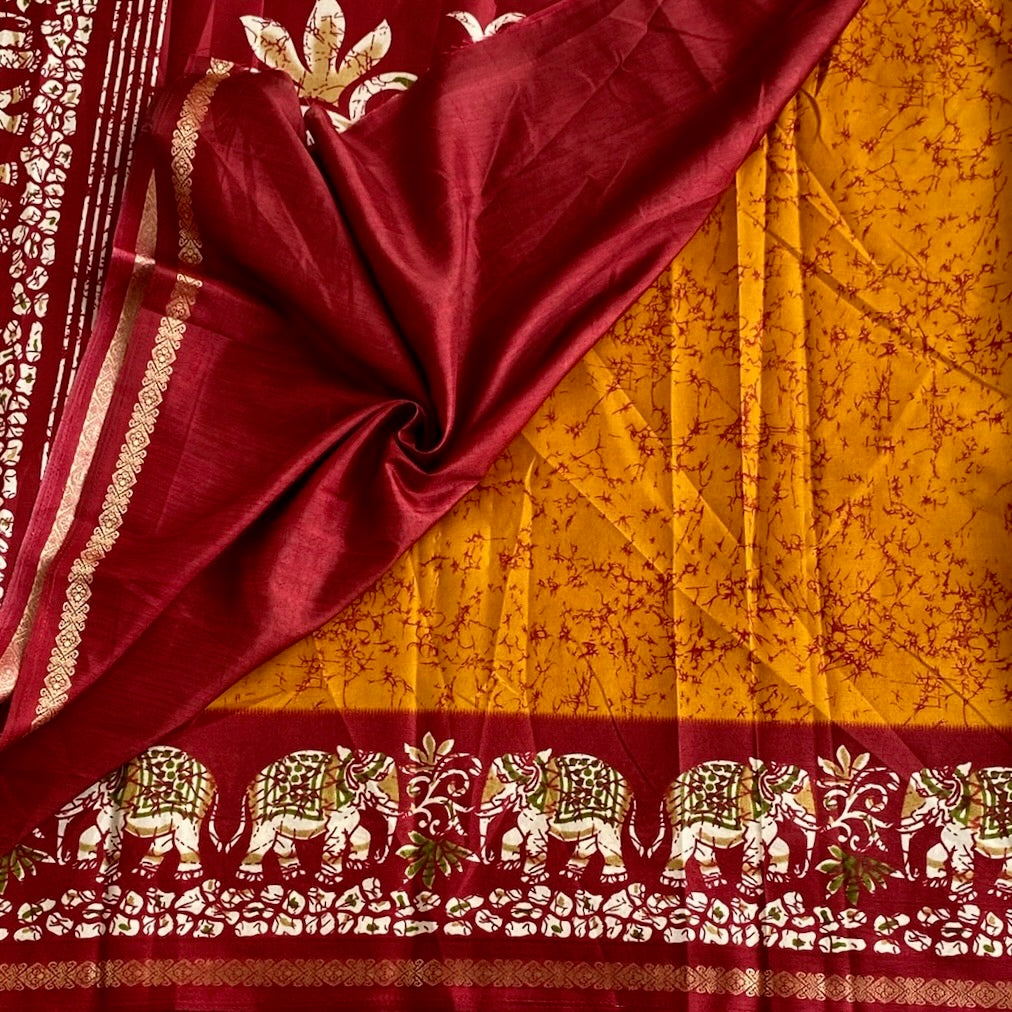 Deep Mustard Elephant Borders with Classic Maroon Soft Cotton