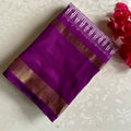 Micro Checkered Purple Pure Ikkat Handloom Silk With Ikkat Woven Pallu & Blouse