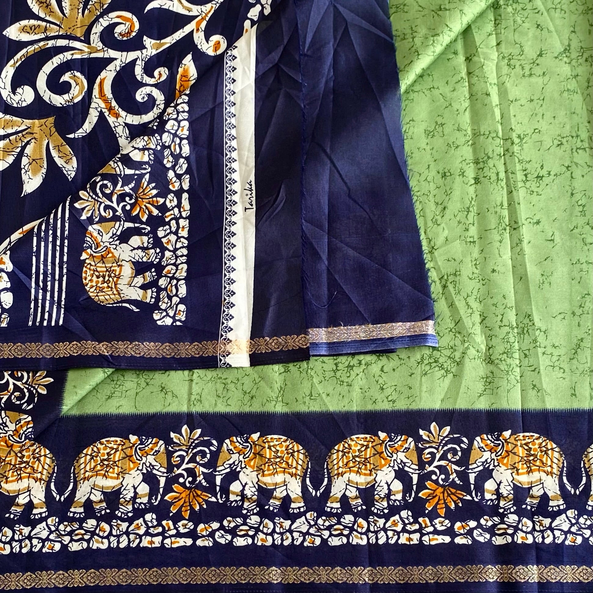 Stunner Green Elephant Borders with Midnight Navy Soft Cotton