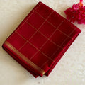 Maroonish Crimson Red Mysore Crepe Silk Saree With Gold Striped Pallu