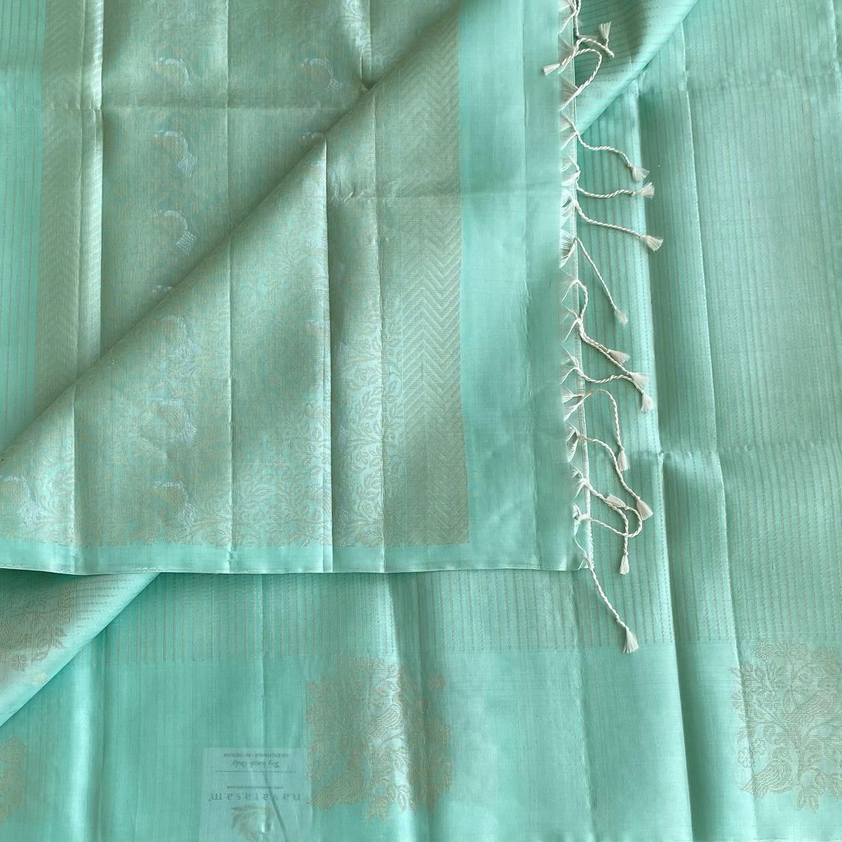 Pastel Sea Designer Pure Silk Saree With Antique Gold Pallu