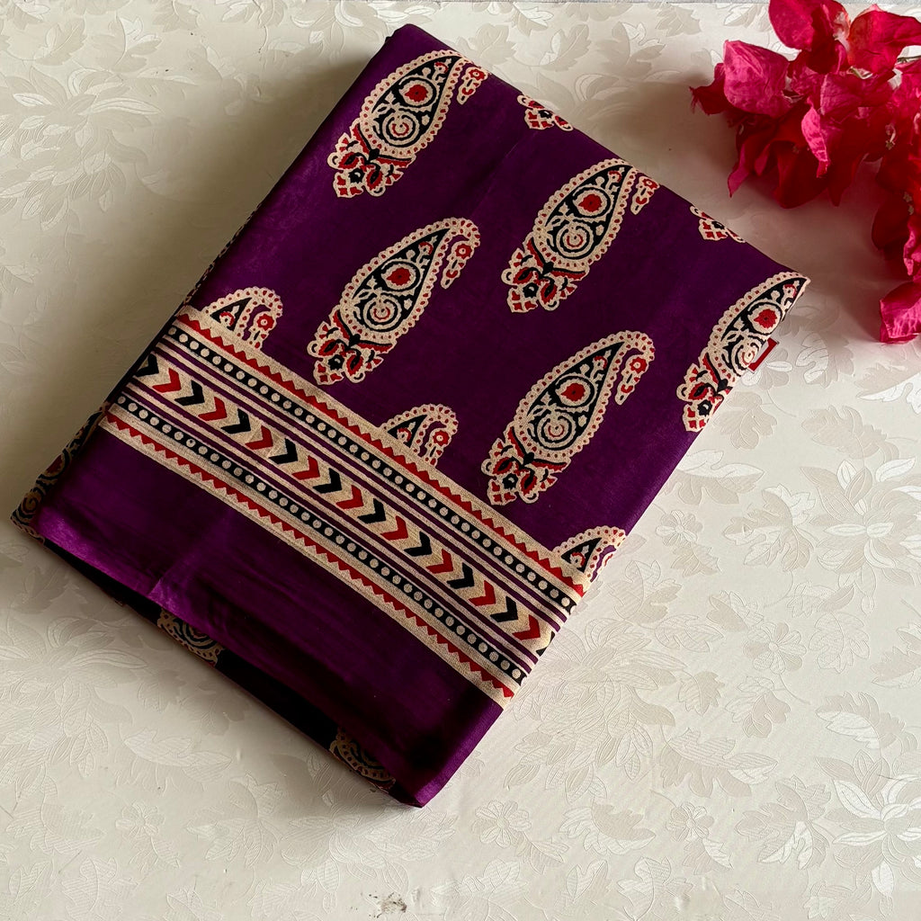 Festive Purple Paisley Handblock Printed Soft Cotton Stunner