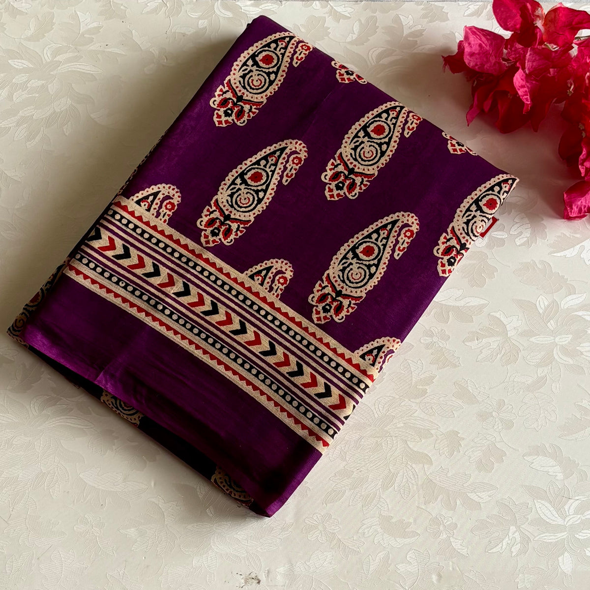 Festive Purple Paisley Handblock Printed Soft Cotton Stunner