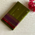 Leaf Green Kanjeevaram Pure Zari Silk Saree With Royal Purple Pallu