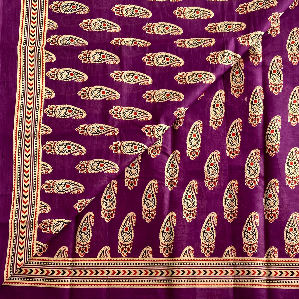 Festive Purple Paisley Handblock Printed Soft Cotton Stunner