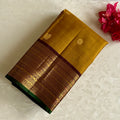 Mustard Yellow Kanjeevaram Pure Zari Silk Saree With Wine Brown Pallu