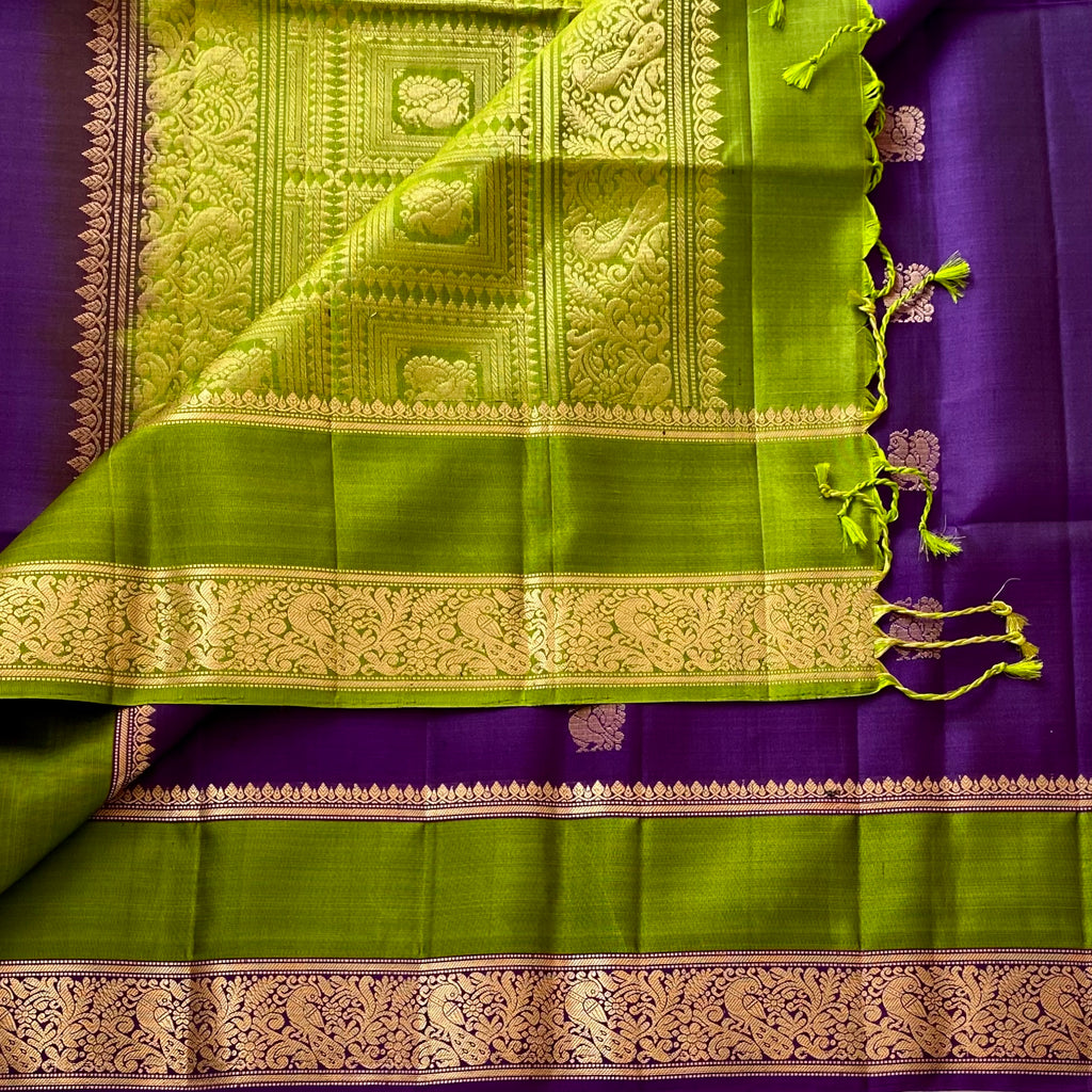 Hot Seller Cadbury Purple With Olive Handwoven Designer Pure Silk