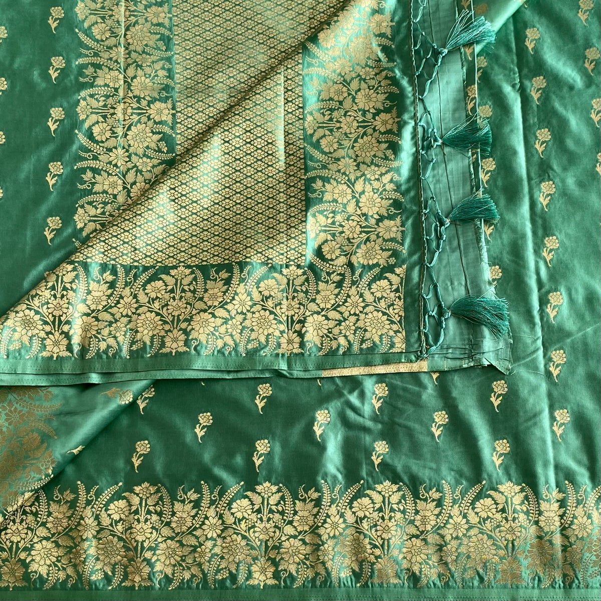 Dreamy Sea Green Soft Gaji Silk With Antique Zari weave