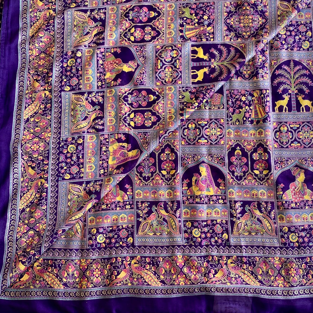 Royal Purple Softest Stunner Saree With Mustard Yellow Paisley Panels