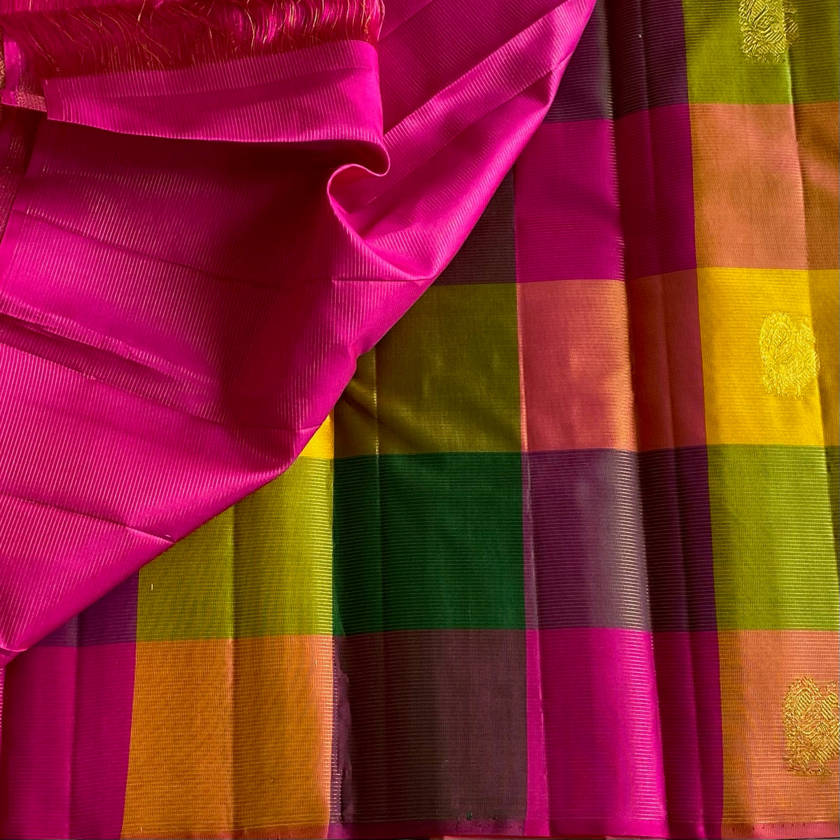 Exquisite Multi Checkered Pure Zari Kanjeevaram Stunner With Deer & Peacock Buttas