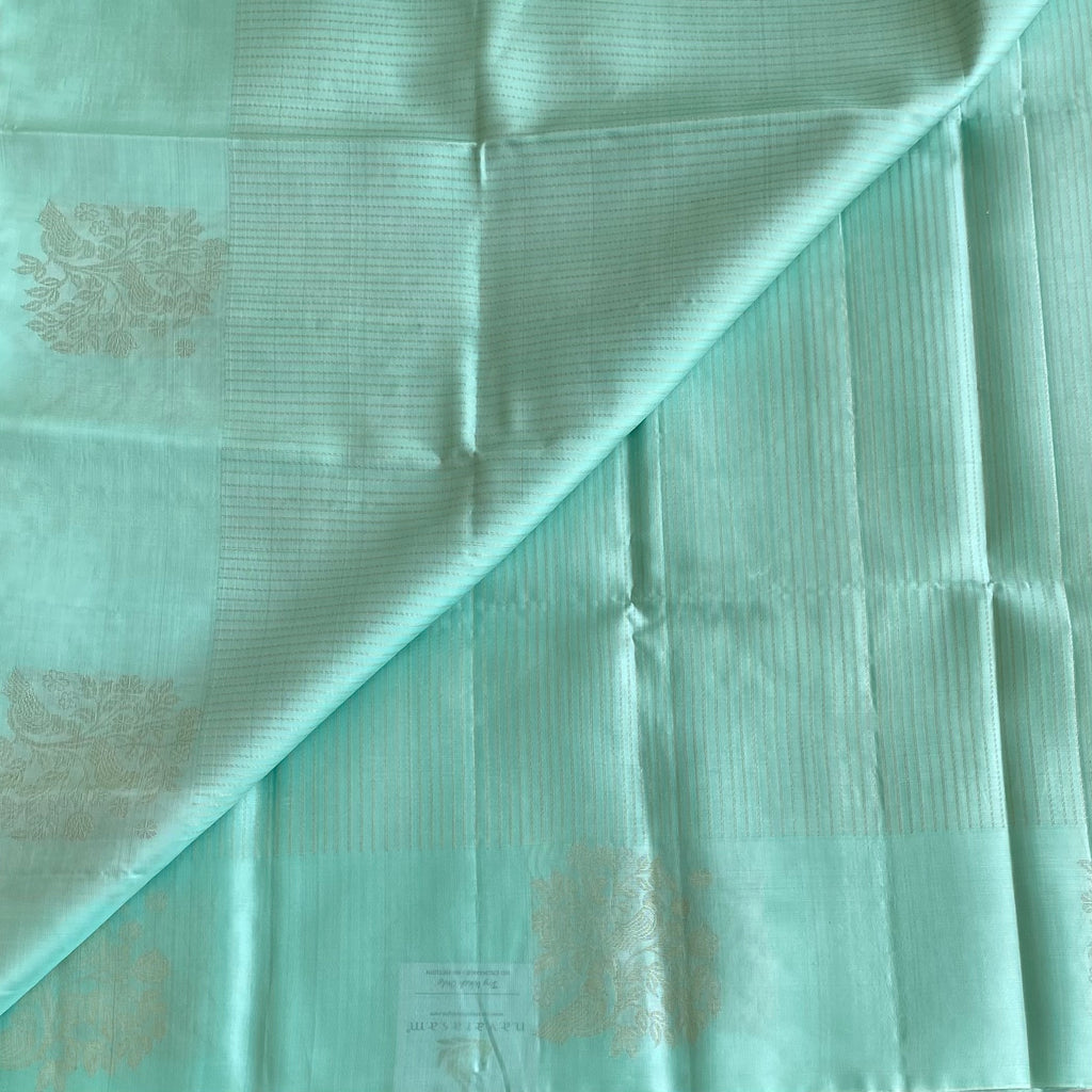 Pastel Sea Designer Pure Silk Saree With Antique Gold Pallu
