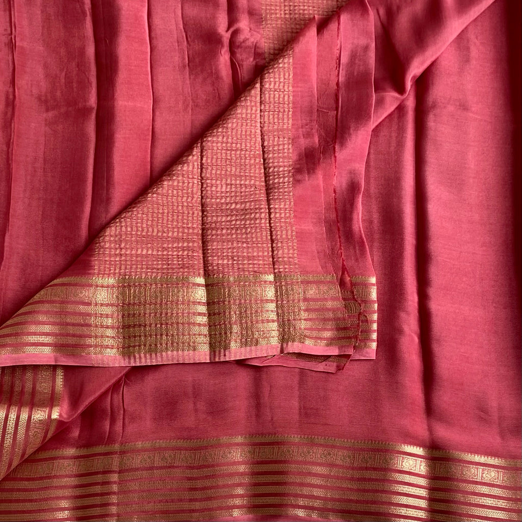 Deep Rose Soft Crepr Silk Saree With Rani Pink Blouse