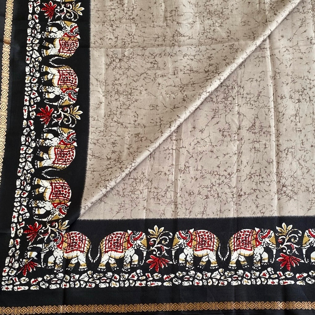 Classy Grey Elephant Borders with Jet Black Printed Soft Cotton