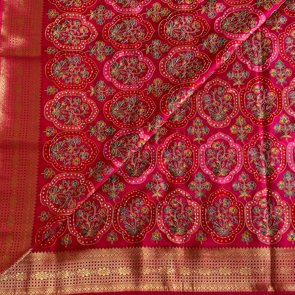 Designer Rani Pink Soft Tussar With Meenakari weave With Antique Gold Pallu