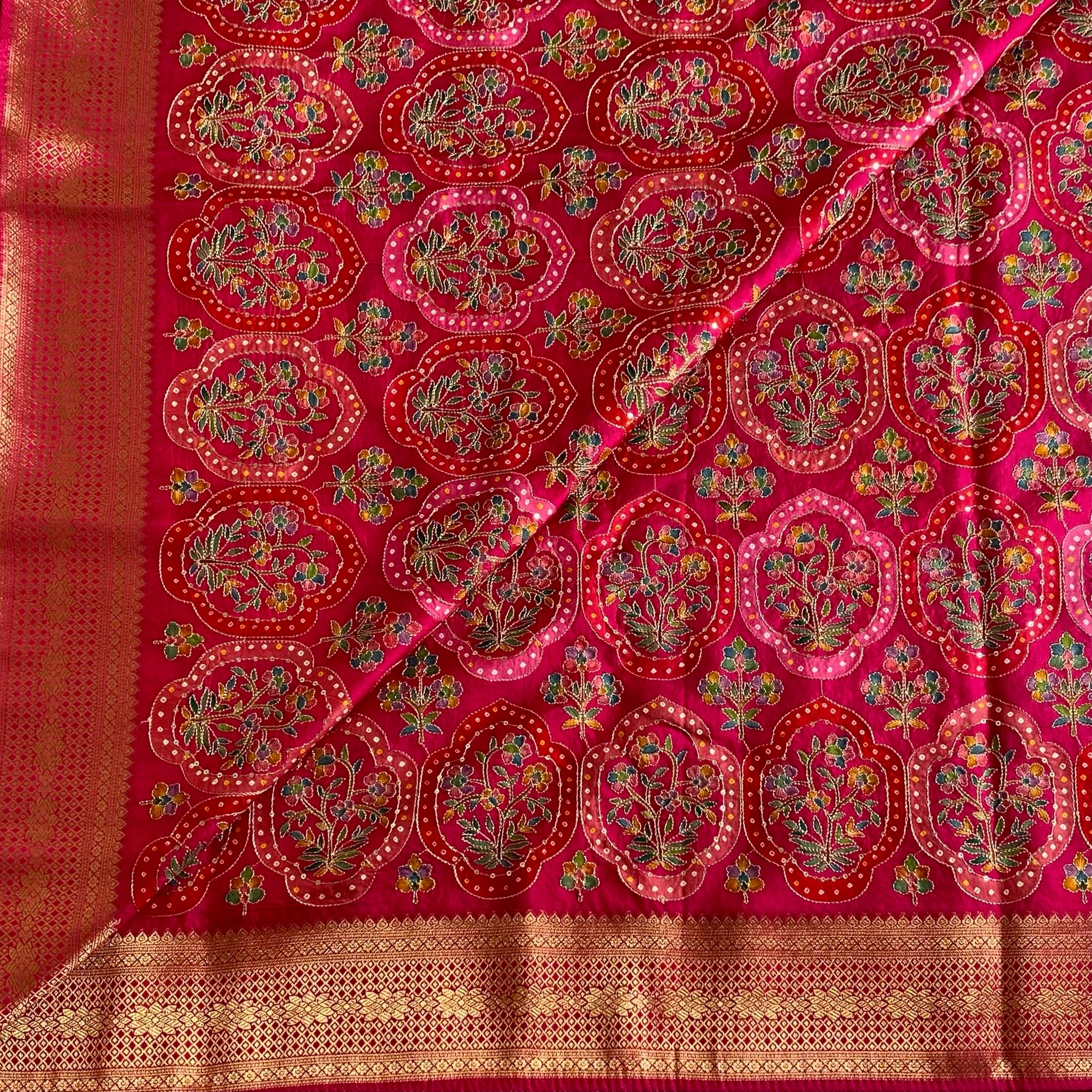 Designer Rani Pink Soft Tussar With Meenakari weave With Antique Gold Pallu