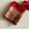 Crimson Red Soft Tusaar Silk with Printed Designer Warli Borders & Pallu