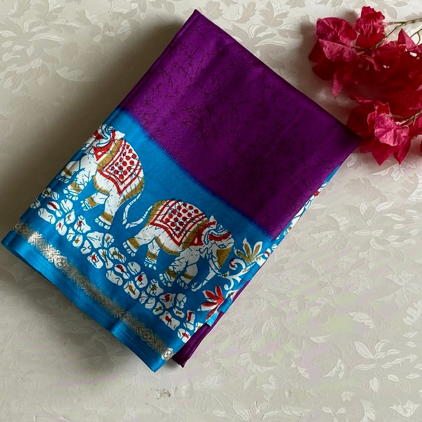 Cadbury Purple Elephant Borders with Teal Blue Printed Soft Cotton