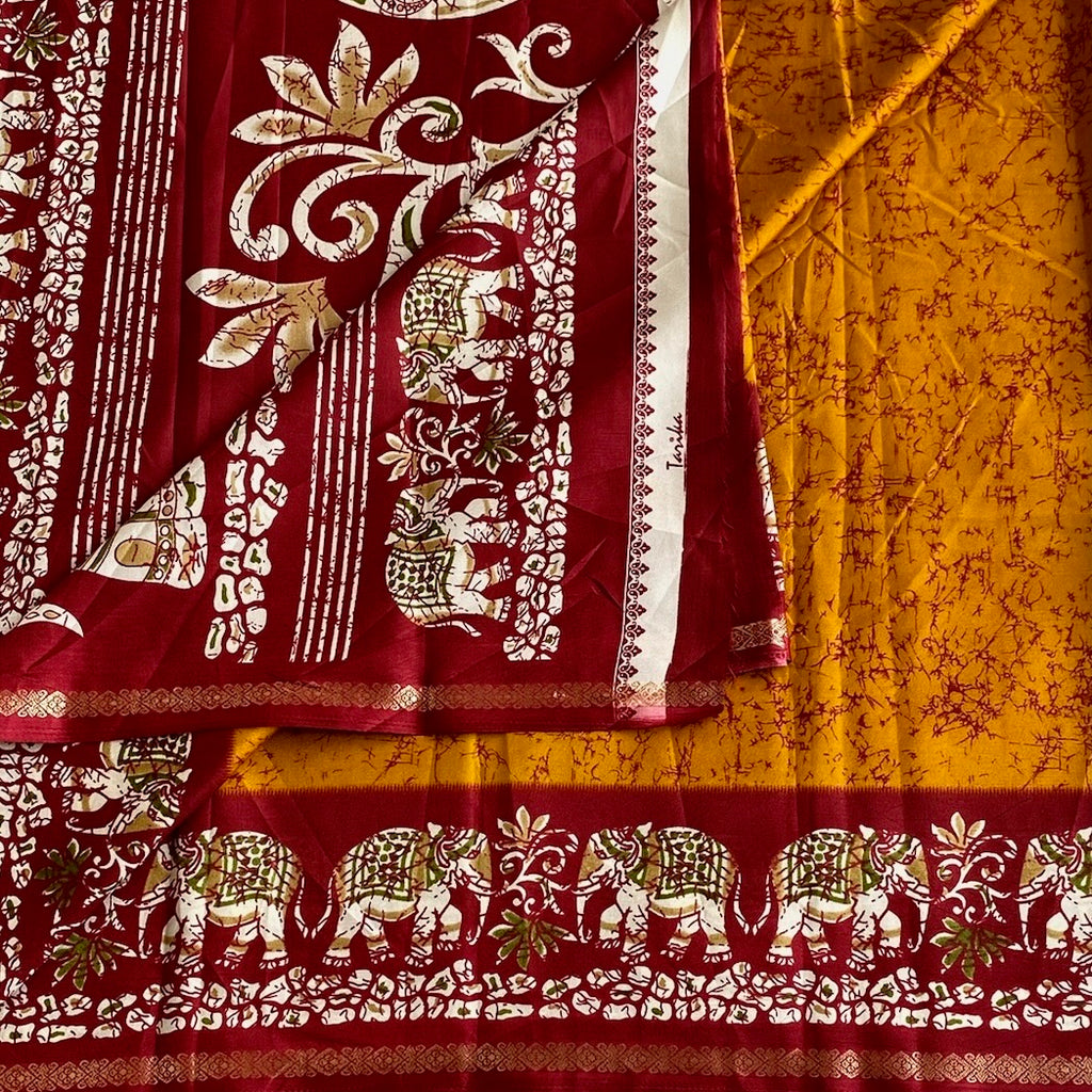 Deep Mustard Elephant Borders with Classic Maroon Soft Cotton