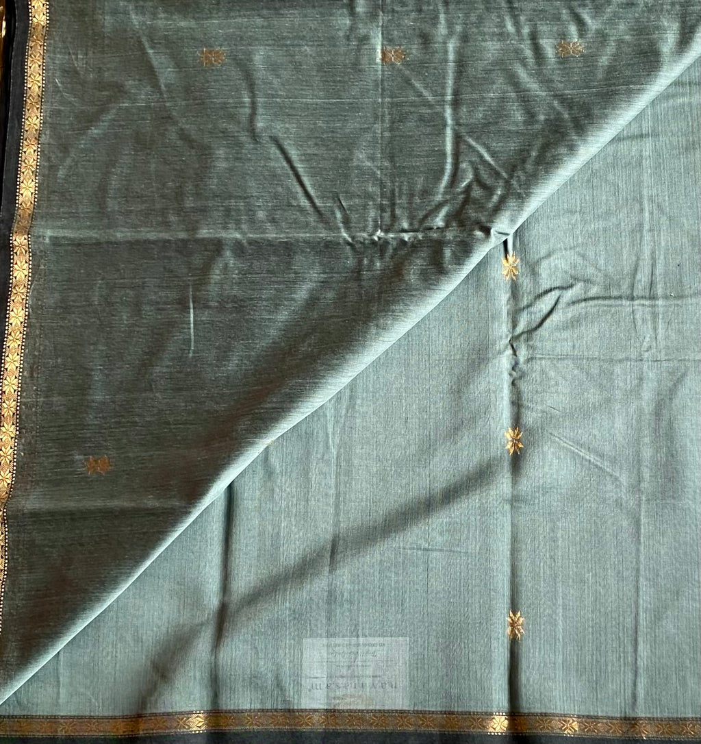Stunning rare sage green with black handwoven Maheshwari silk cotton