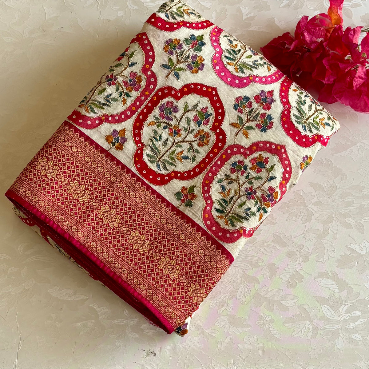 Dreamy Ivory Soft Tussar with Rich Meenakari Woven Work All over & Rich Pallu
