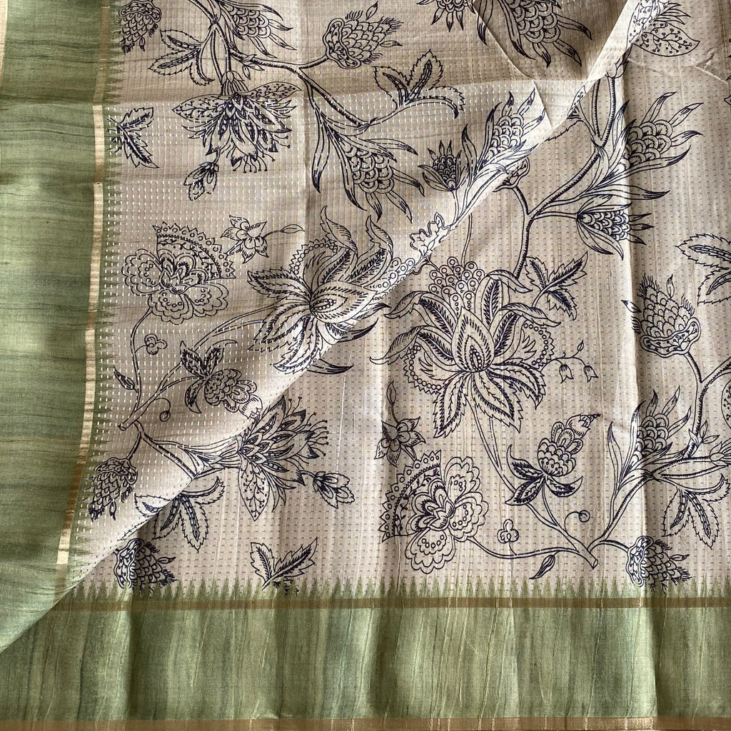 Classic Tussar Beige With Pastel Olive With Designer Zari weave