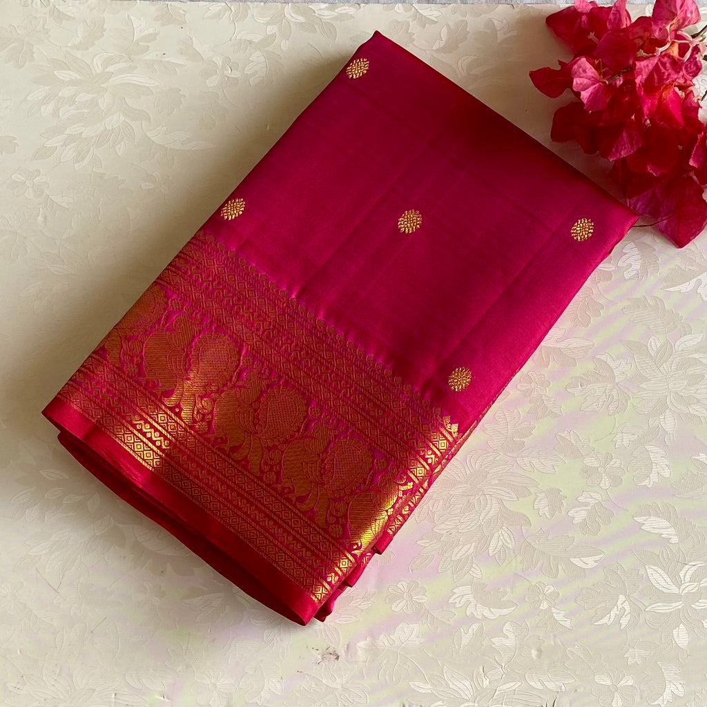 Perfect Rani Pink Kanjeevaram Pure Zari Silk Saree With Designer Peacock Borders