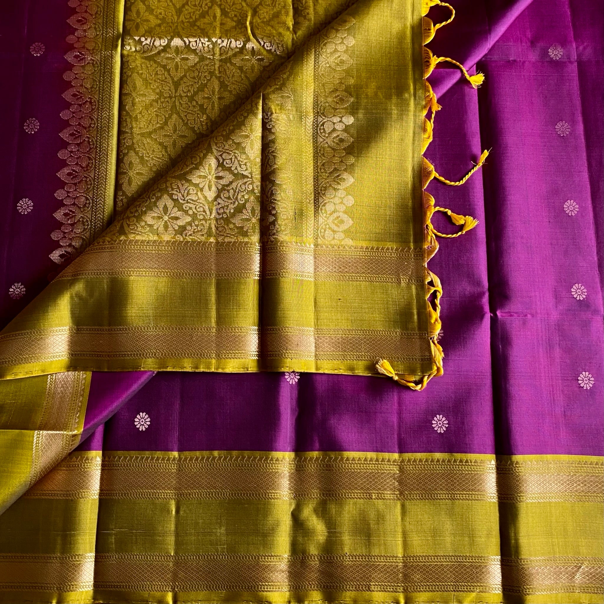 Magenta With Magical Olive Retta Pett Designer Pure Silk