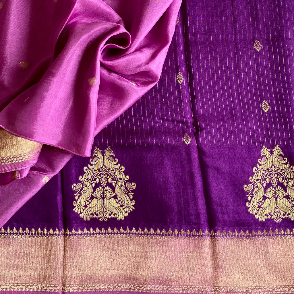 Cadbury Purple with Metallic Lavender Soft Crepe Silk