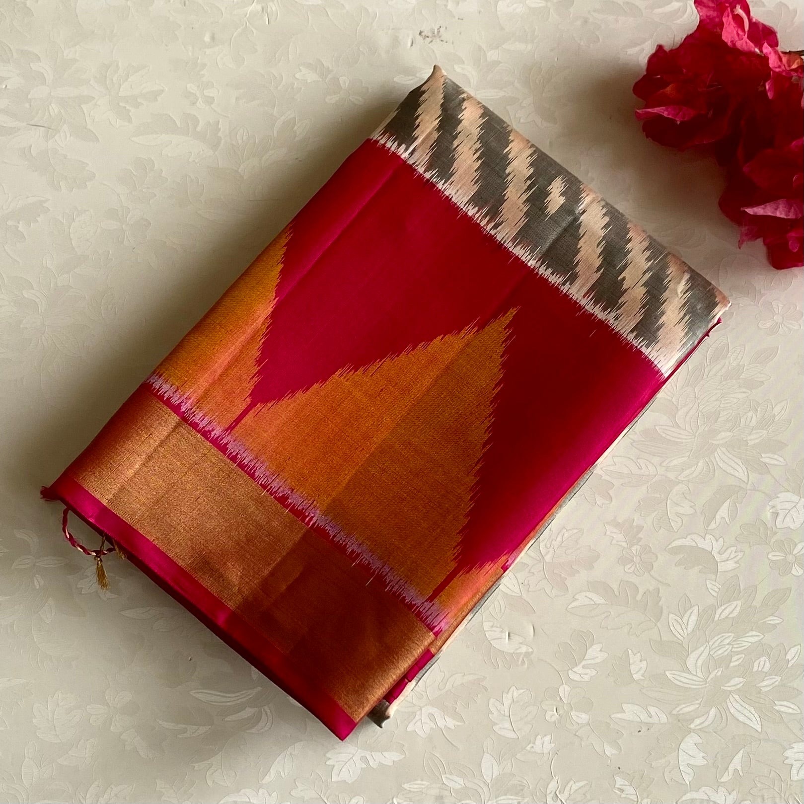 Ikkat Stunner in Pure Silk in Shades of Grey & Rani Pink