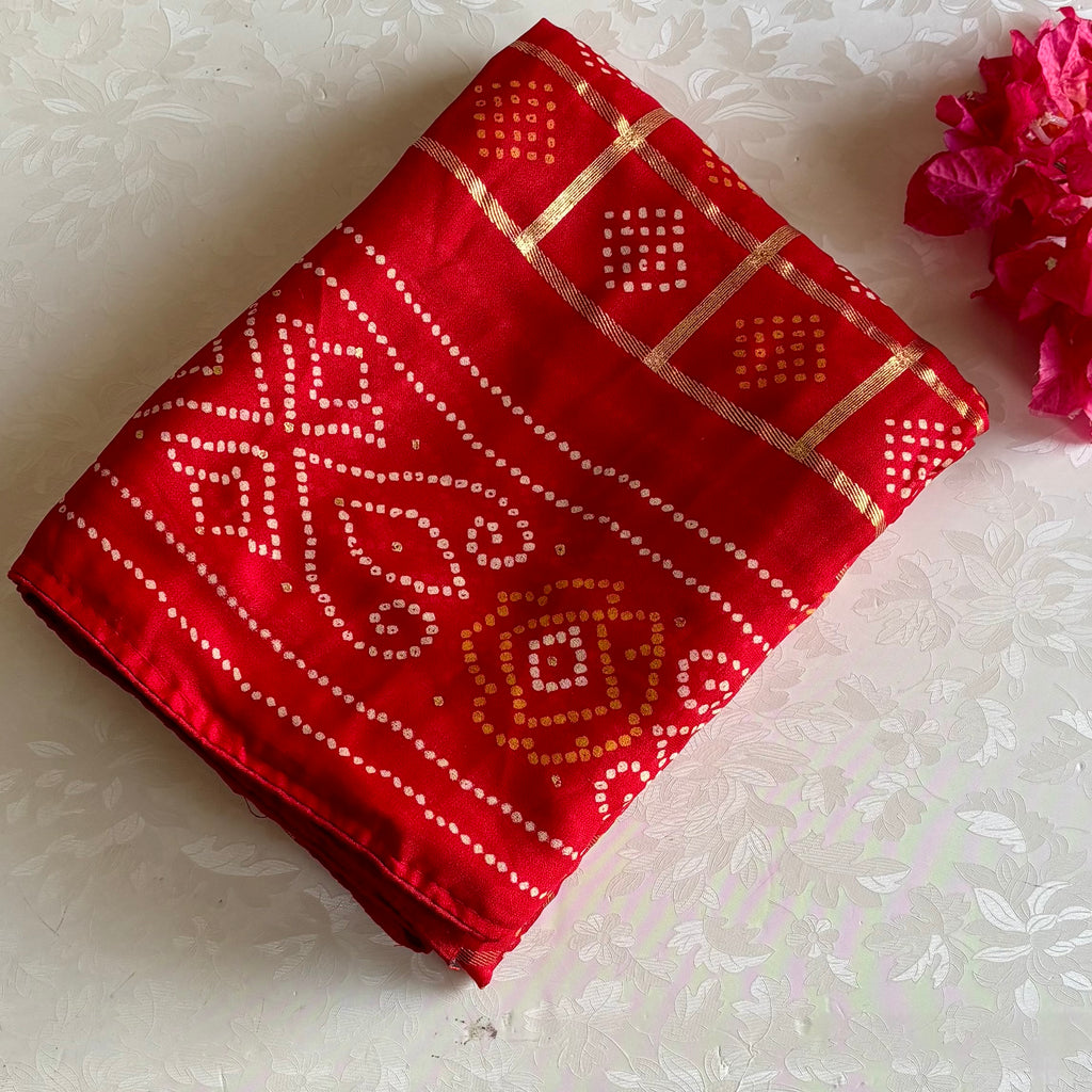 Scarlet Red Softest Lightweight Bandhini Printed Saree