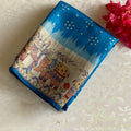 Turquoise Blue Soft Tusaar Silk with Printed Designer Warli Borders & Pallu