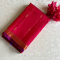 Raspberry Pinkish Red Kanjeevaram Pure Zari Saree With indigo Purple Pallu