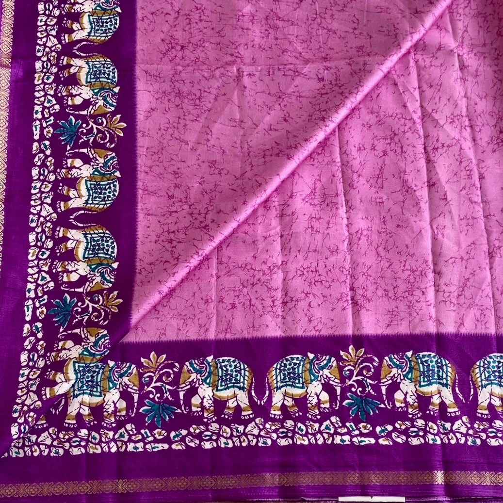 Lotus Pink Elephant Borders with Violet Printed Soft Cotton