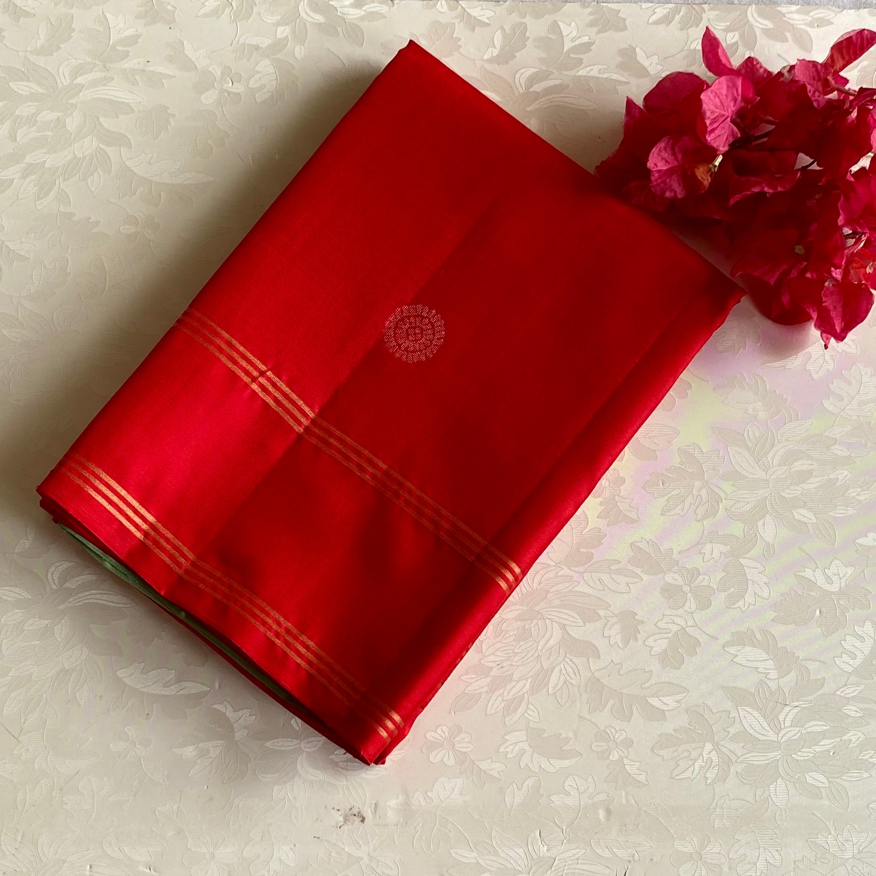 Scarlet Red Designer Pure Silk Saree With Mint Green Pallu