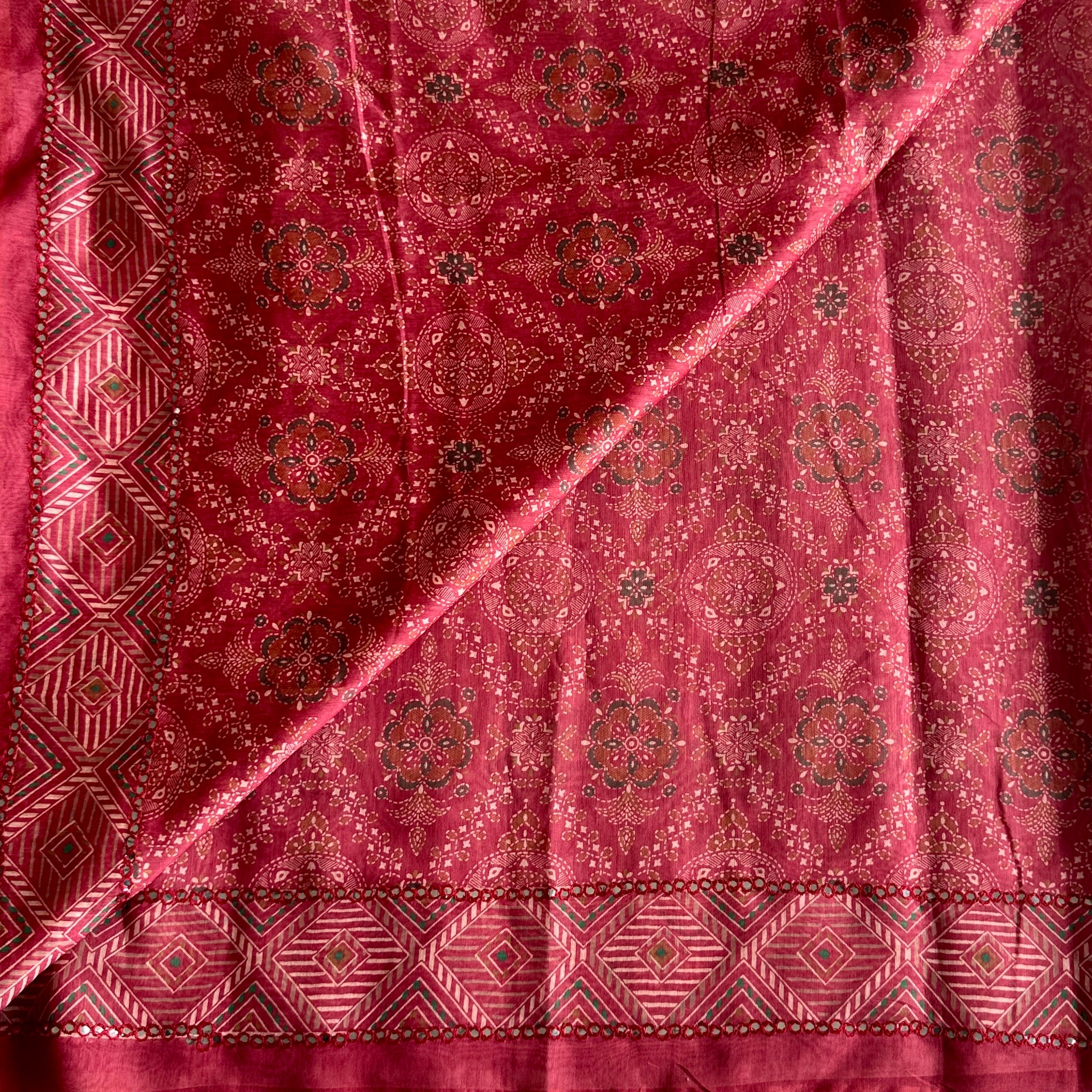 Dreamy Rustic Maroon Softest Tussar Saree With Mirrorwork Borders