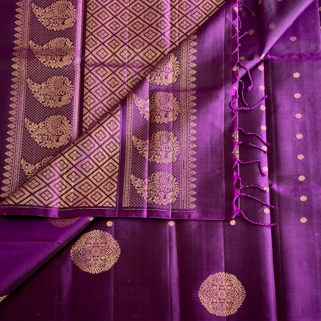 Royal Purple Designer Pure Silk Saree With Antique Gold Details