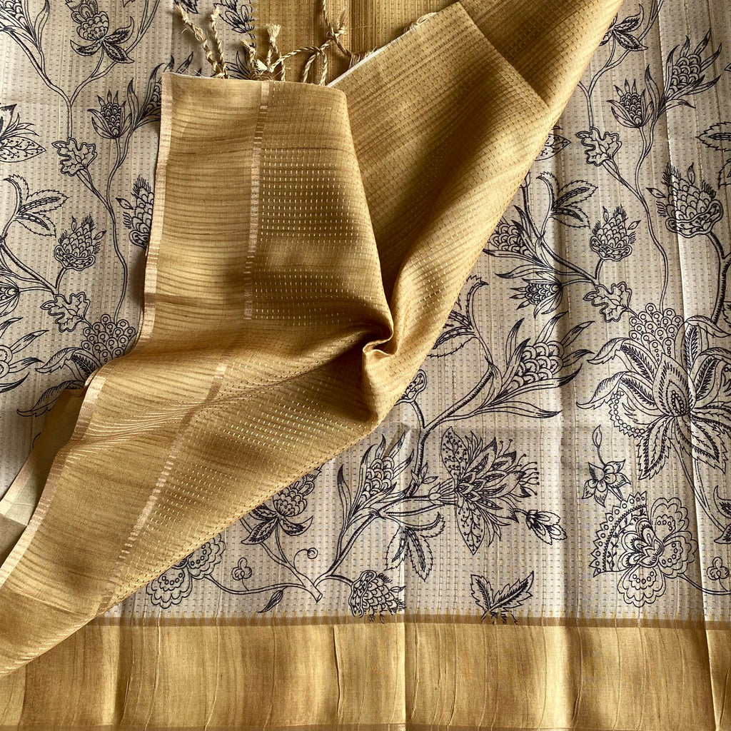 Classic Tussar Beige With Pastel Yellow With Designer Zari weave