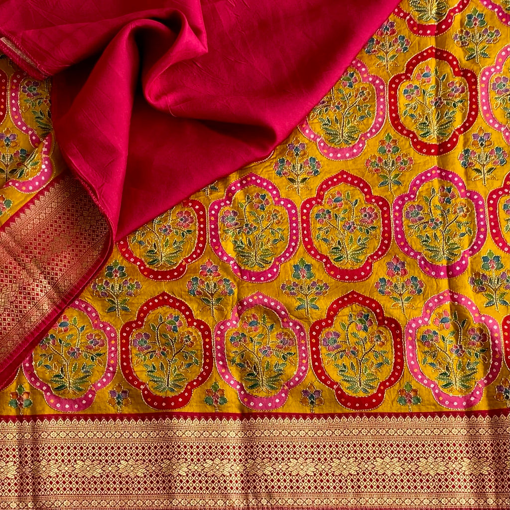 Designer Mustard Yellow Soft Tussar With Rich Meenakari Weave