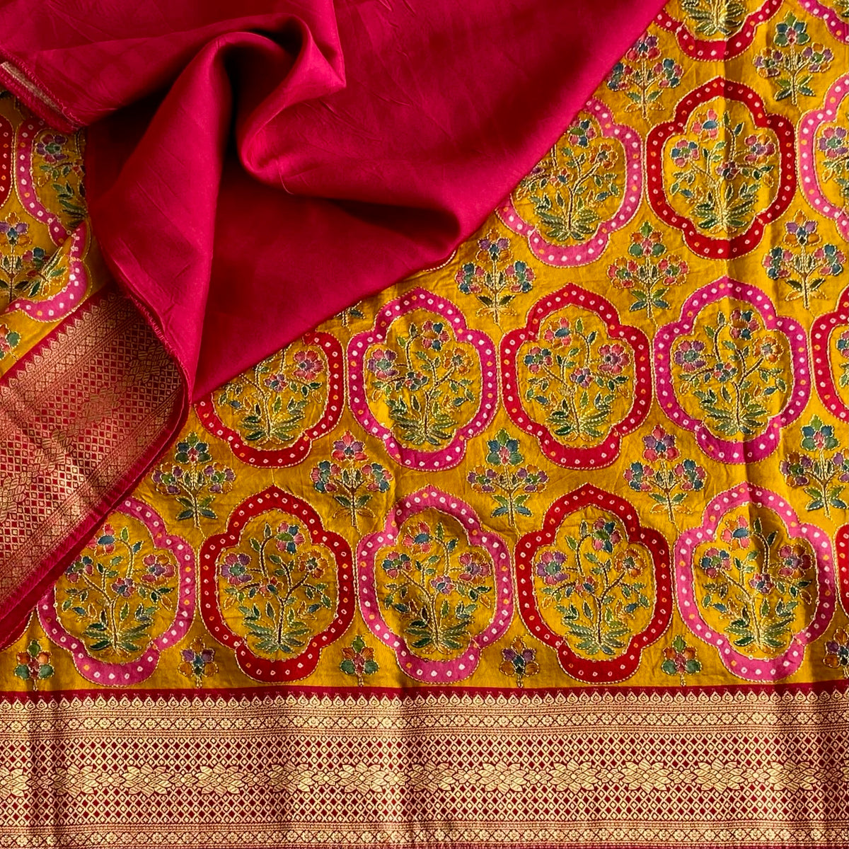 Designer Mustard Yellow Soft Tussar With Rich Meenakari Weave