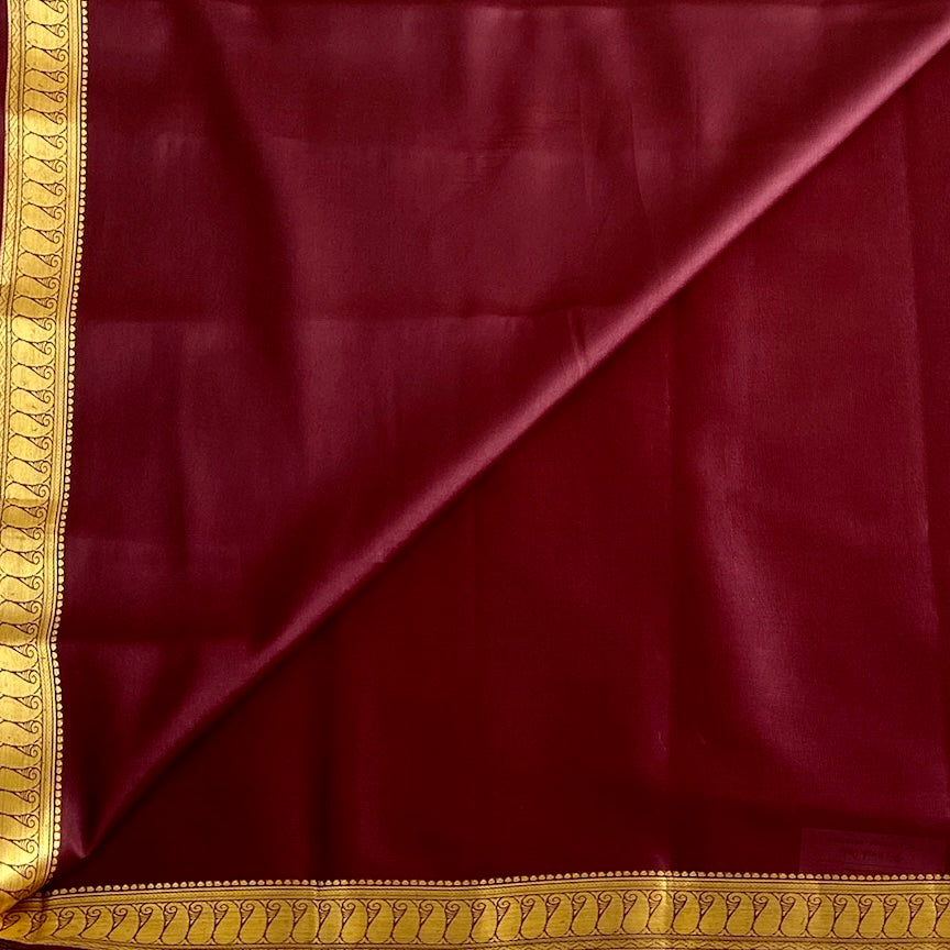 Espresso Wine Coffee Lightweight Mysore Crepe Silk with Mango Borders