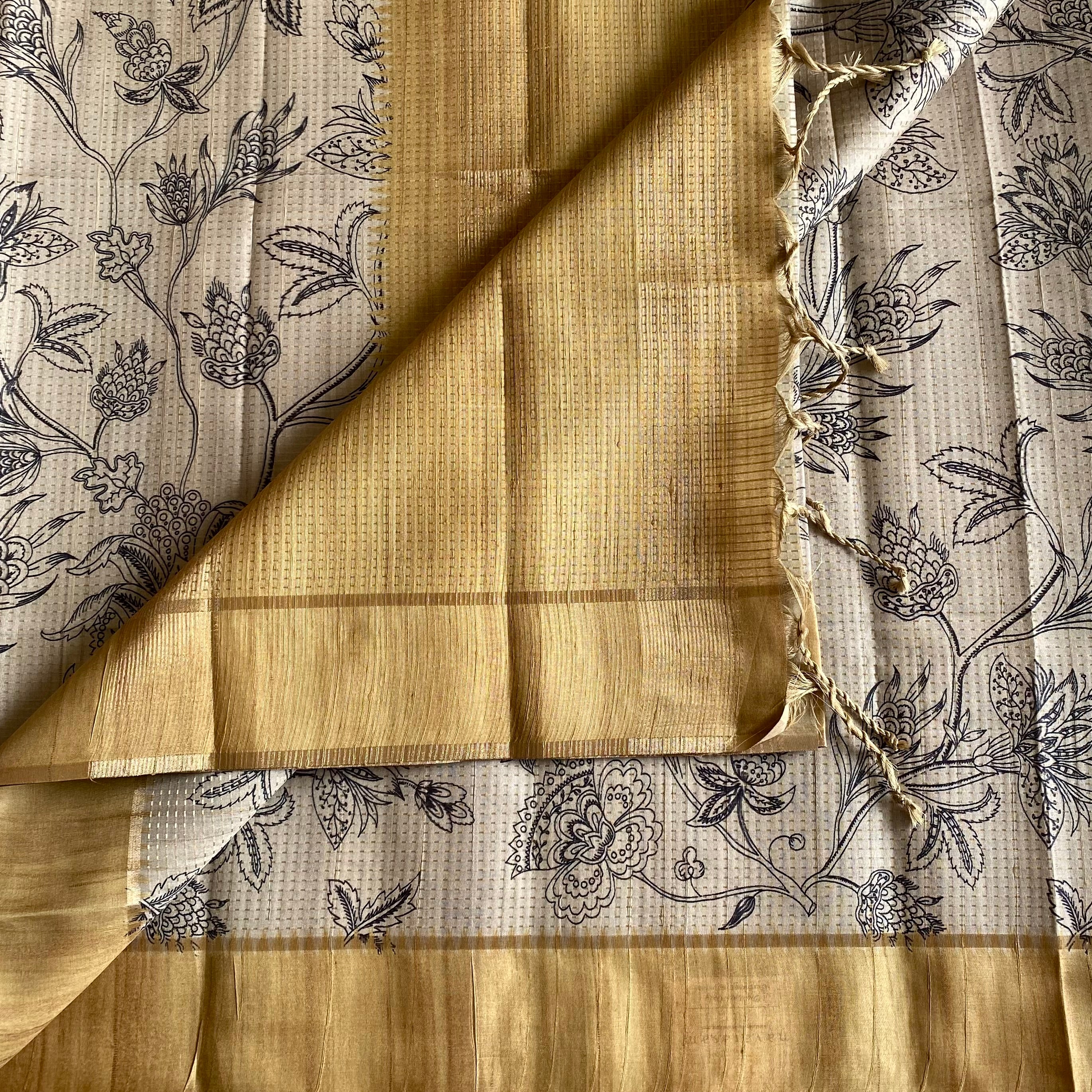 Classic Tussar Beige With Pastel Yellow With Designer Zari weave