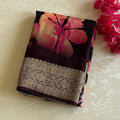 Deep Plum soft tussar Silk  Antique Gold Brocade Floral Pallu Woven Border