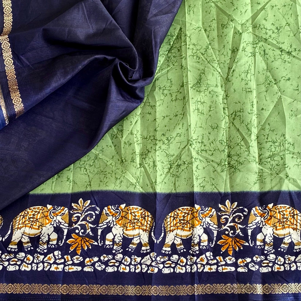 Stunner Green Elephant Borders with Midnight Navy Soft Cotton