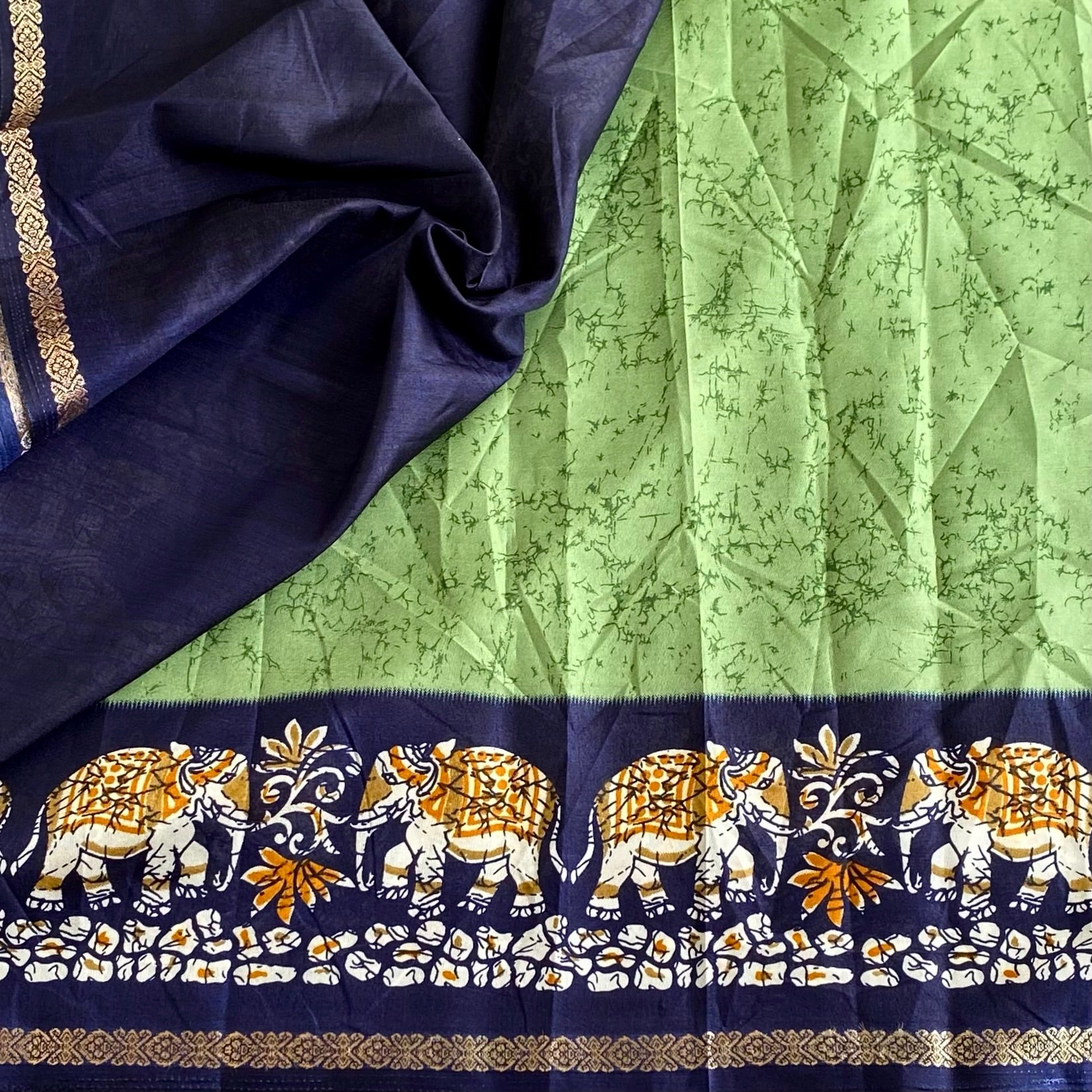 Stunner Green Elephant Borders with Midnight Navy Soft Cotton