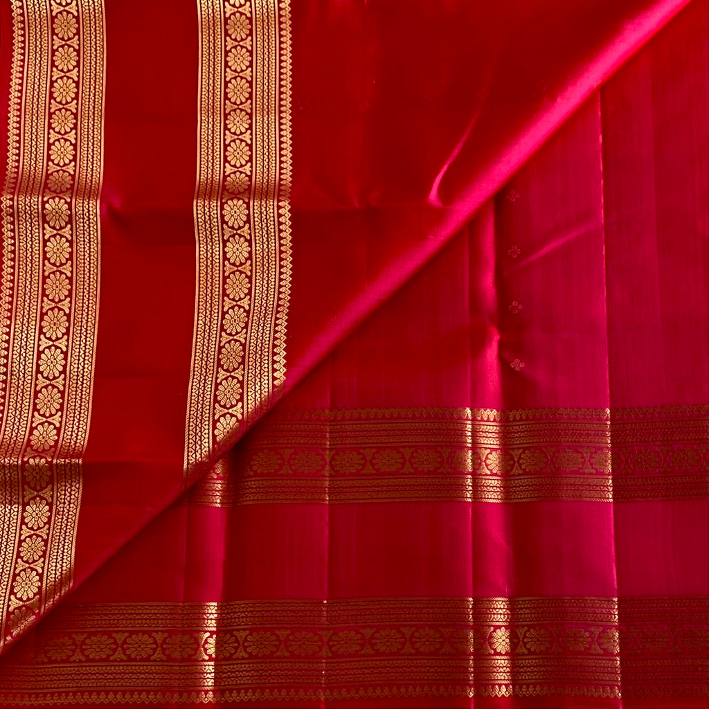 Rani Pink Designer Pure Silk Saree With Metallic Gold Zari Border