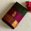 Emerald Green Kanjeevaram Pure Zari Silk Saree With Magenta Pallu