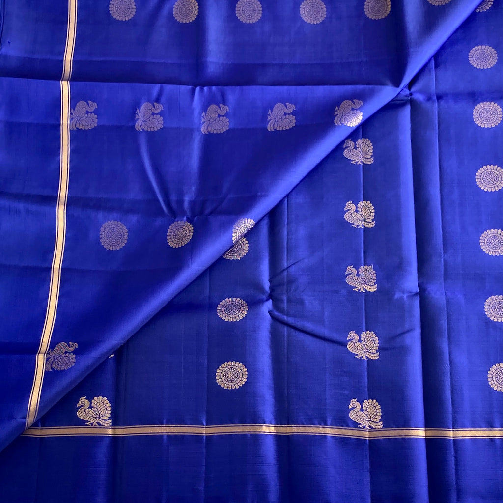 Royal Blue Designer Pure Silk Saree With Metallic Gold Zari Lattice